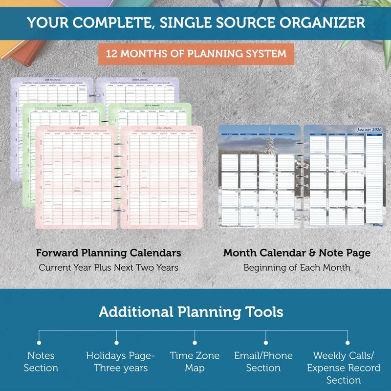 Planner Pad 7 Hole Loose Leaf January-December 2026/ Calendar Year 6 3/4" x 8 1/2" Medium 3-Tier Funnel Down 12 Month Organizer, Seasonal Color Ink - Image 5