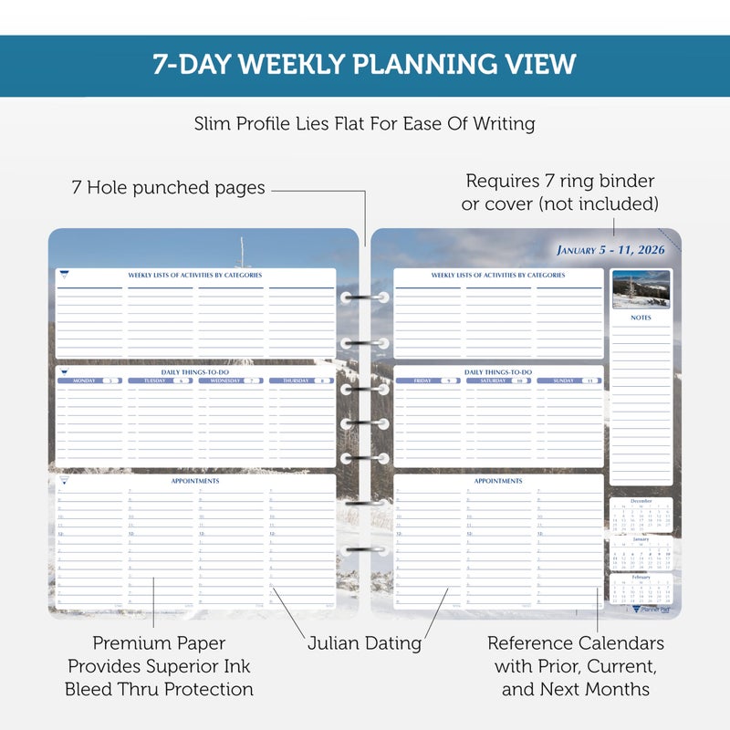 Planner Pad 7 Hole Loose Leaf January-December 2026/ Calendar Year 6 3/4" x 8 1/2" Medium 3-Tier Funnel Down 12 Month Organizer, Seasonal Color Ink - Image 4