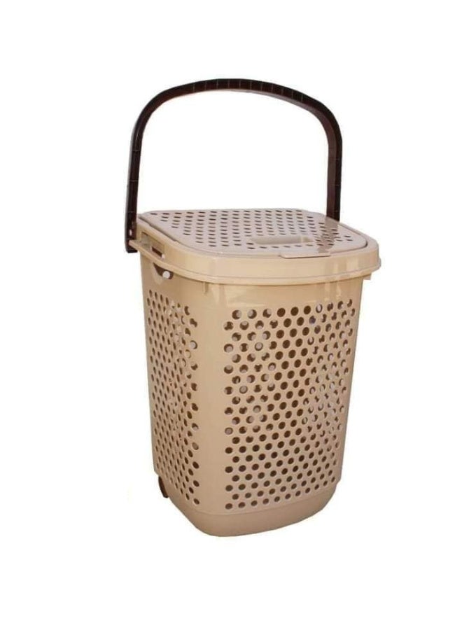 سبت غسيل سولى بغطاء وعجلات 70 لتر خورشيد بلاستك ولون بيج 0120483