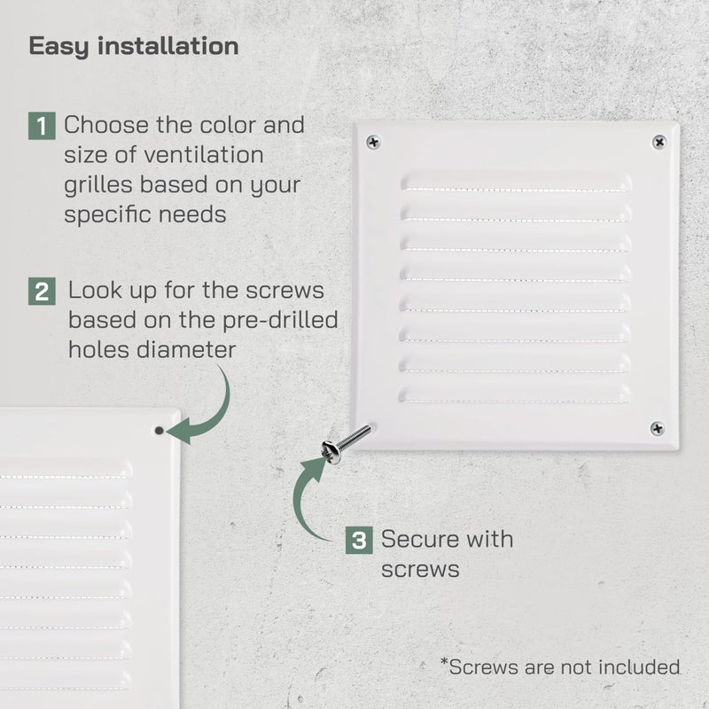 Vent Systems Vent Systems - 5" x 5" Inch (Opening Dimensions) Pack of 5 White Metal Square Soffit Air Vent Grille Cover - Built-in Insect Screen - HVAC for Home Improvement 6.5" x 6.5" Inch (Outer Dimensions)  - Image 5
