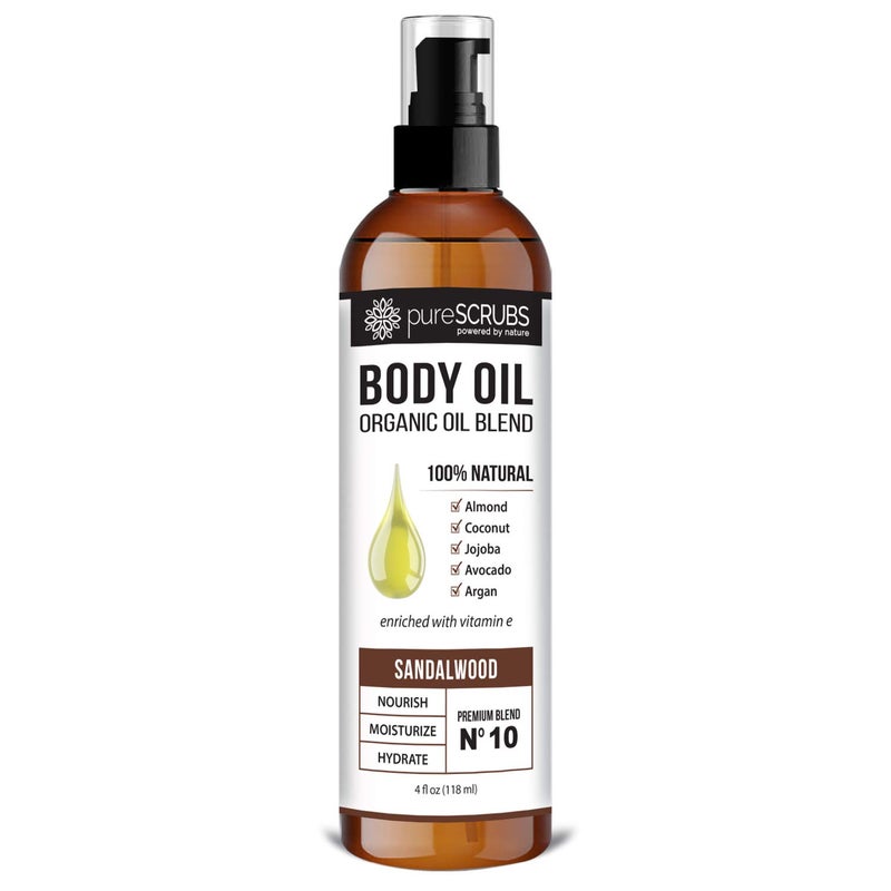 pureSCRUBS Ultra Moisturizing Sandalwood Body Oil Spray For Dry Skin, Massage, Cuticles & More, Organic Blend of Jojoba, Argan, Coconut, Sweet Almond & Avocado Oils Enriched with Vitamin E, Lg 4oz - Image 2