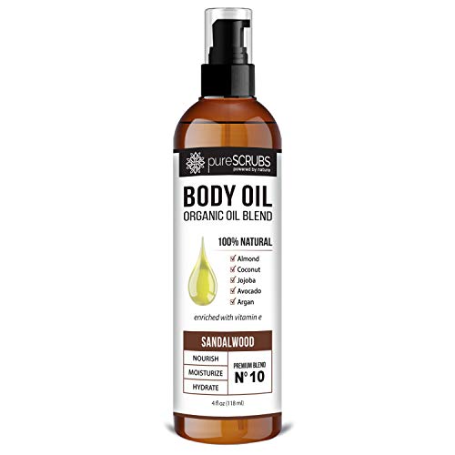pureSCRUBS Ultra Moisturizing Sandalwood Body Oil Spray For Dry Skin, Massage, Cuticles & More, Organic Blend of Jojoba, Argan, Coconut, Sweet Almond & Avocado Oils Enriched with Vitamin E, Lg 4oz - Image 1