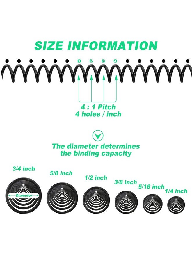 Leinuosen Leinuosen 120 Pack Plastic Spiral Binding Coils Binding kit Spirals Multi Size Spiral Binding Spines Binder Combs Spines (Black,1/4 5/16 3/8 1/2 5/8 3/4 Inch)  - Image 2