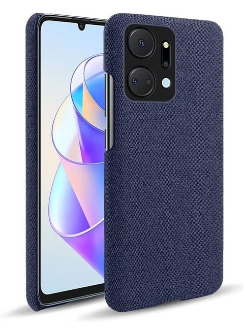 Case for Honor X7A Anti-collision Anti-fall Anti-fingerprint Mobile Phone Case Hand-made Solid Color Cloth Pattern Leather Case for Honor X7A -Blue