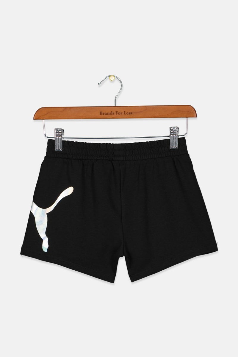 PUMA Kids Girl Metallic Logo Print Short, Black  - Image 2