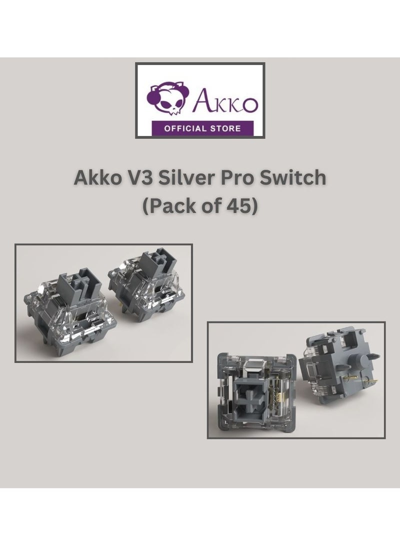 Akko V3 Silver Pro Keyboard Switch with Dustproof Stem for Mechanical Gaming Keyboard, 5-Pin Linear Switches (45pcs) - Image 1