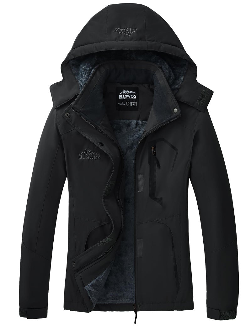 ELLSWOS Womens Winter Coats Waterproof Ski Jacket Warm Snow Jackets Windproof Windbreaker Hooded Raincoat