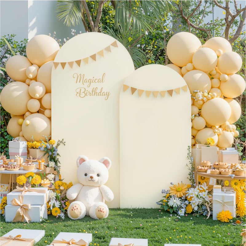 Suppromo Beige Arch Cover Set of 2-7.2 and 6ft Beige Arch Backdrop Cover Spandex Wedding Arch Stand Cover for Bridal Shower Birthday Party Baby Shower Banquet Photo Arches Background Decorations - Image 1