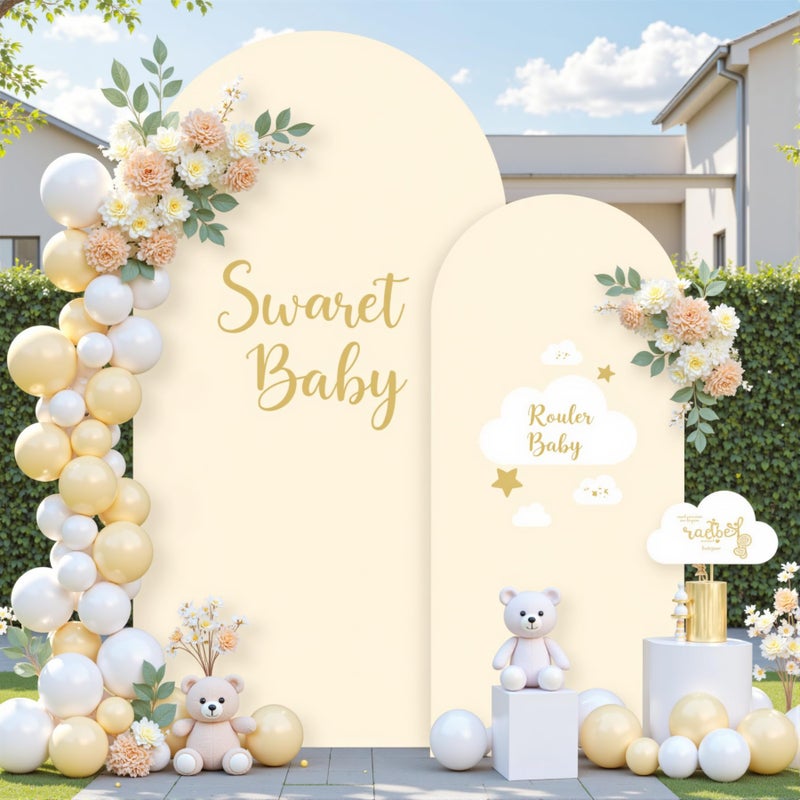 Suppromo Beige Arch Cover Set of 2-7.2 and 6ft Beige Arch Backdrop Cover Spandex Wedding Arch Stand Cover for Bridal Shower Birthday Party Baby Shower Banquet Photo Arches Background Decorations - Image 3