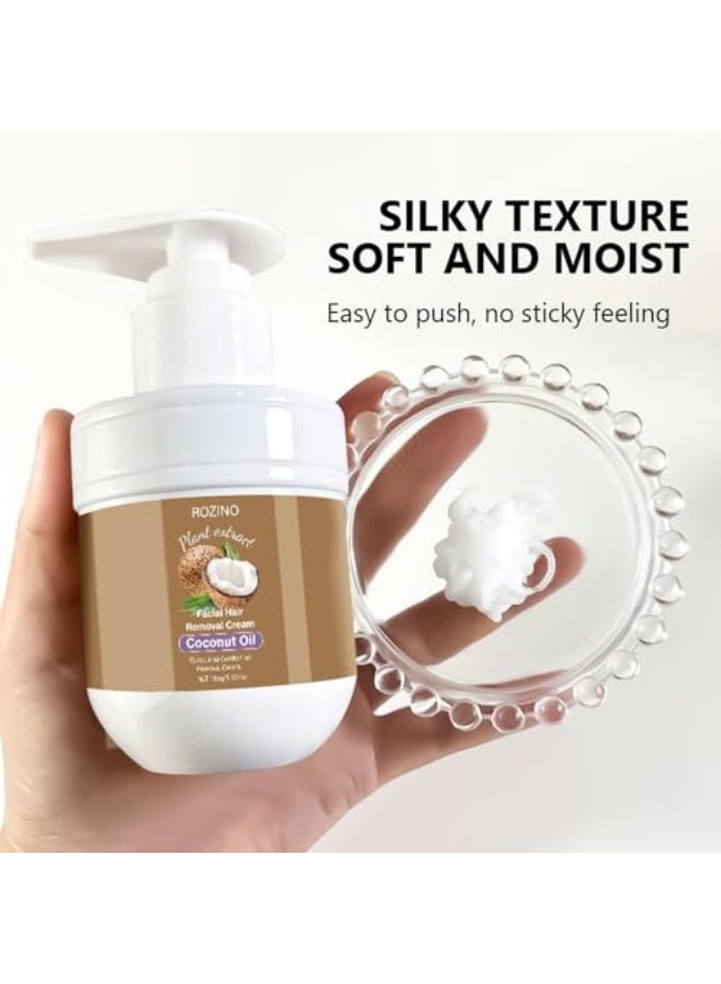 روزينو كريم إزالة شعر الوجه - زيت جوز الهند لإزالة شعر الوجه ، كريم لطيف لإزالة شعر الجسم للنساء للشفة العليا والذقن ، غير لزج 100 جرام - Image 4