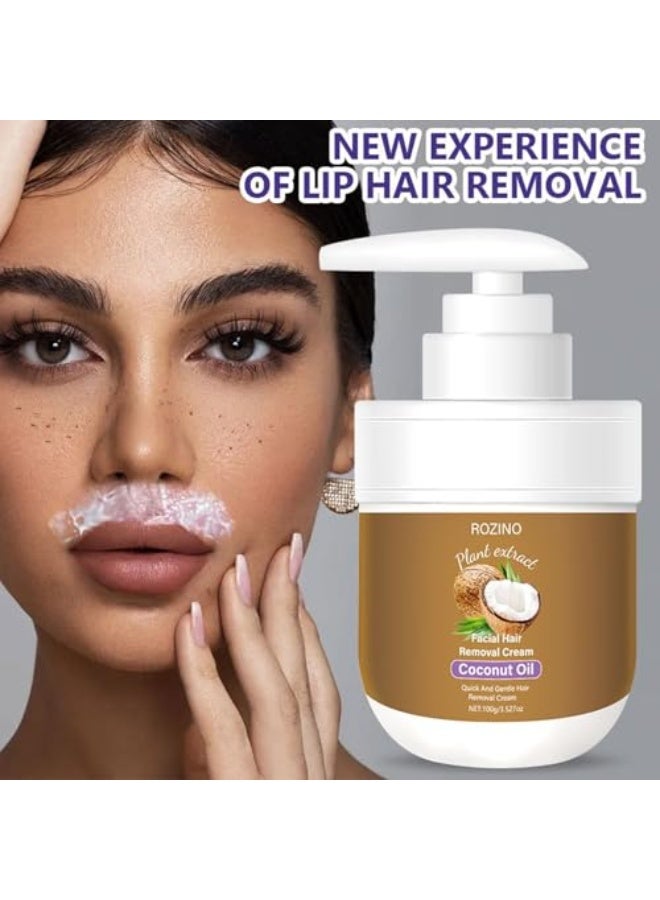 روزينو كريم إزالة شعر الوجه - زيت جوز الهند لإزالة شعر الوجه ، كريم لطيف لإزالة شعر الجسم للنساء للشفة العليا والذقن ، غير لزج 100 جرام - Image 5