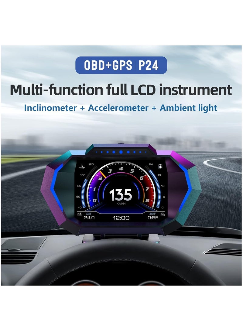 Generic Car Hud Heads Up Display Digital GPS Speedometer, Obd2 Gauge Display, Car Angle Slope Meter, Accelerometer with Vehicle Speed KM/h MPH, RPM, Clock, OverSpeed Warning  - Image 1