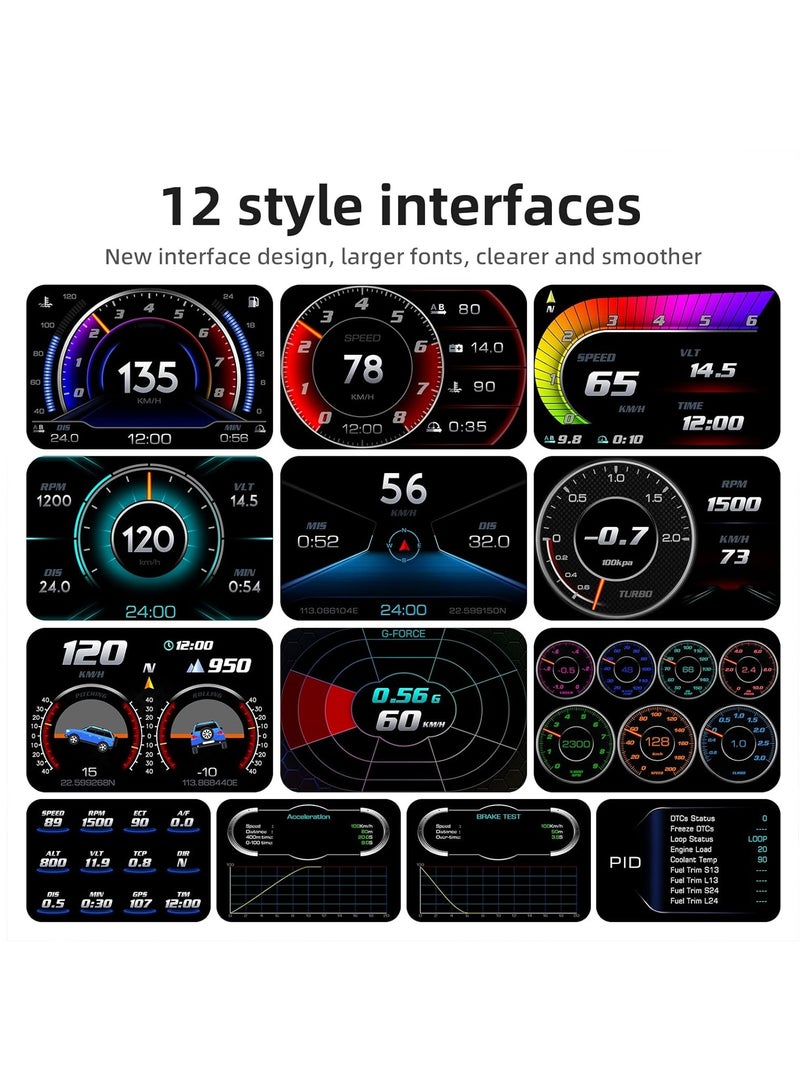 Generic Car Hud Heads Up Display Digital GPS Speedometer, Obd2 Gauge Display, Car Angle Slope Meter, Accelerometer with Vehicle Speed KM/h MPH, RPM, Clock, OverSpeed Warning  - Image 3