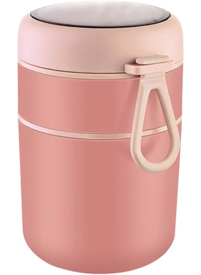 Pink Double Layer Stainless Steel Soup Mug, Portable Thermal Lunch Box with Lid and Handle, Large Capacity Double Wall Vacuum Insulated Travel Mug for Kid Adult School Office Work Travel, 710ml - Image 1