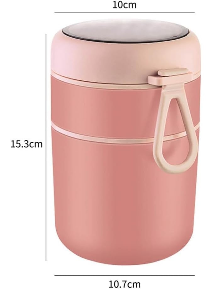 Pink Double Layer Stainless Steel Soup Mug, Portable Thermal Lunch Box with Lid and Handle, Large Capacity Double Wall Vacuum Insulated Travel Mug for Kid Adult School Office Work Travel, 710ml - Image 2