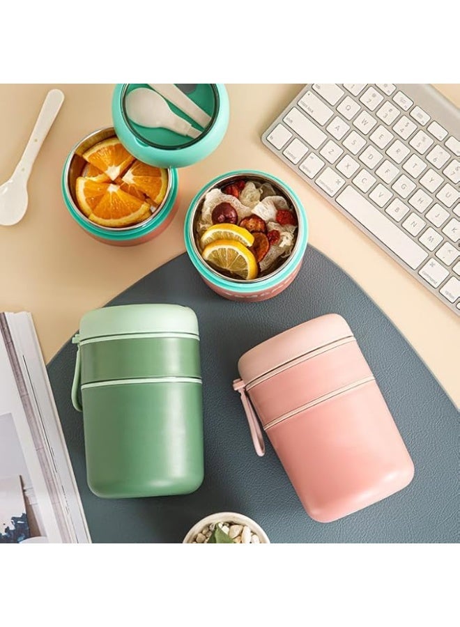 Pink Double Layer Stainless Steel Soup Mug, Portable Thermal Lunch Box with Lid and Handle, Large Capacity Double Wall Vacuum Insulated Travel Mug for Kid Adult School Office Work Travel, 710ml - Image 3