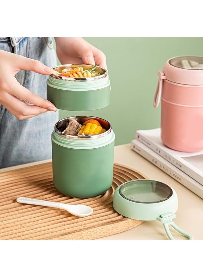 Pink Double Layer Stainless Steel Soup Mug, Portable Thermal Lunch Box with Lid and Handle, Large Capacity Double Wall Vacuum Insulated Travel Mug for Kid Adult School Office Work Travel, 710ml - Image 4