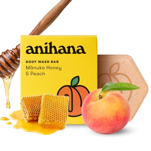 ANIHANA Body Wash Bar with Coconut Oil, Soap Free, Moisturizing, Gentle, Soft Skin Care, Refreshing Manuka Honey & Peach Scent 2.8 Oz - Image 1
