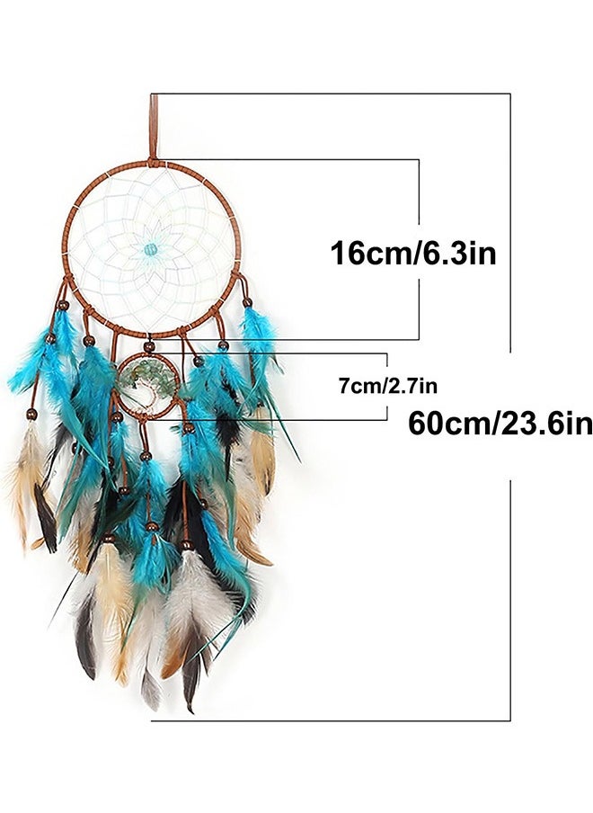 Garlo Dream Catcher Blue Tree of Life with Feathers, Mobile LED Fairy Lights Handmade Indians Traditional Circular Net for Wall Hanging Decor, Bedroom Kids, Home Decoration Wedding Party Blessing Gift  - Image 4