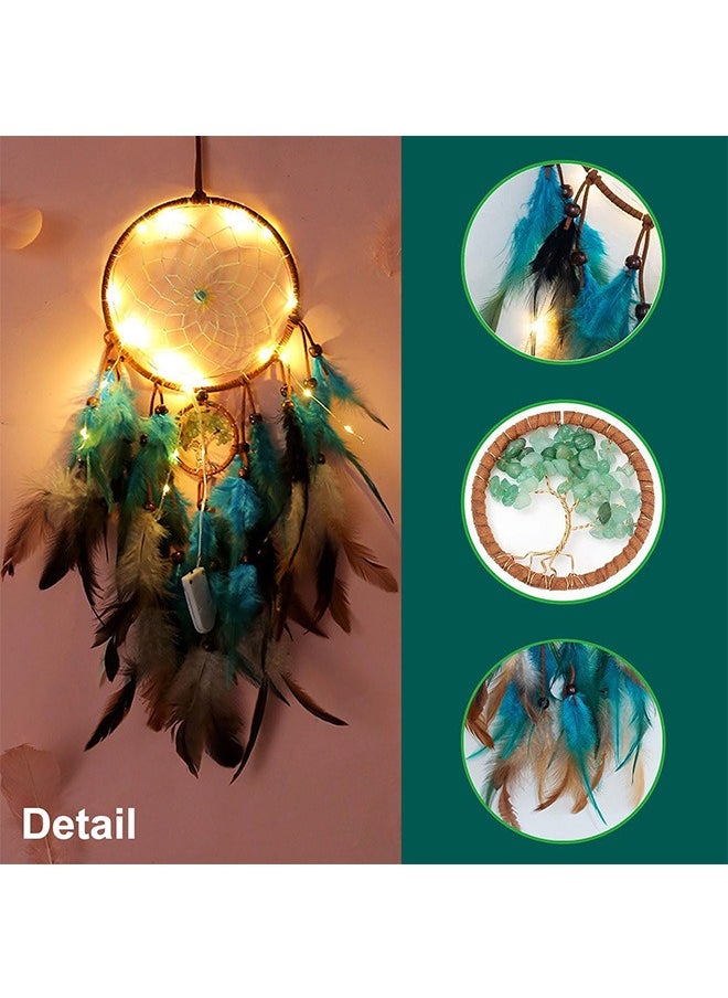 Garlo Dream Catcher Blue Tree of Life with Feathers, Mobile LED Fairy Lights Handmade Indians Traditional Circular Net for Wall Hanging Decor, Bedroom Kids, Home Decoration Wedding Party Blessing Gift  - Image 2