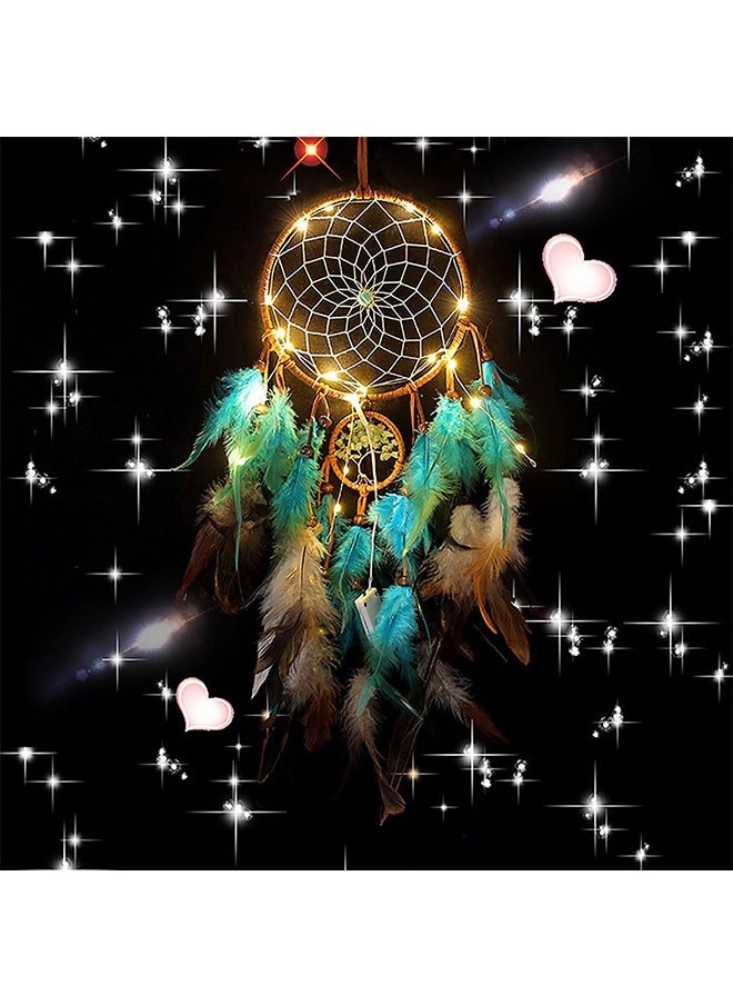 Garlo Dream Catcher Blue Tree of Life with Feathers, Mobile LED Fairy Lights Handmade Indians Traditional Circular Net for Wall Hanging Decor, Bedroom Kids, Home Decoration Wedding Party Blessing Gift  - Image 5