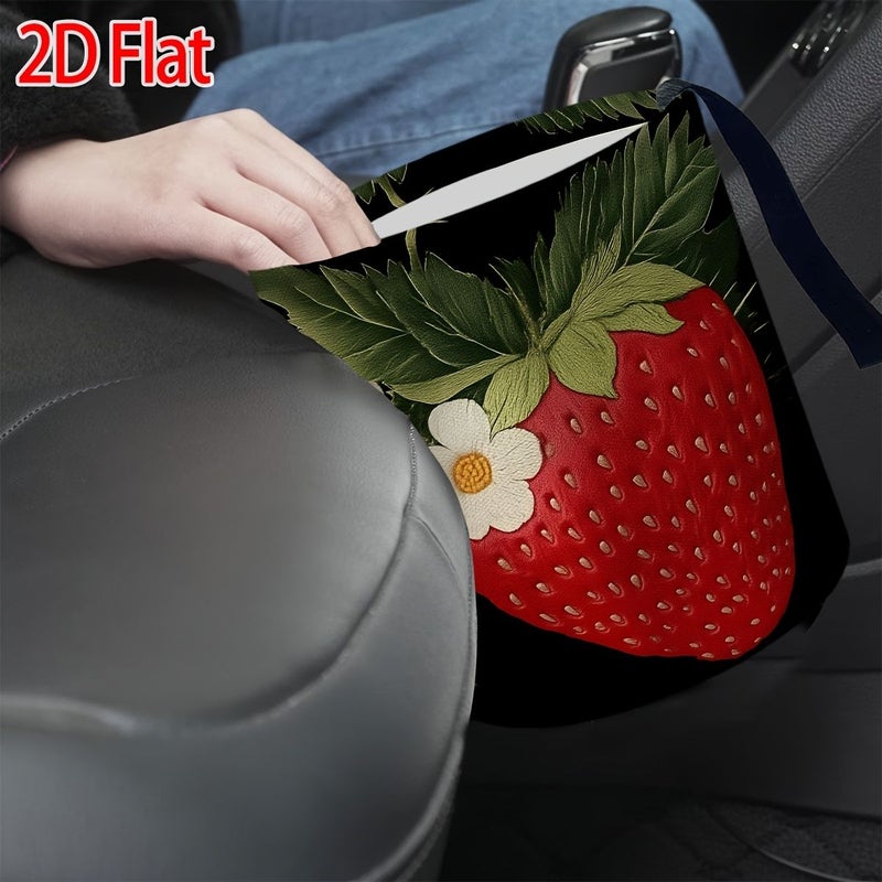1pc Strawberry Flower And Green Leaf Car Trash Can With Strawberry Shaped Lid 5.91x7.09inch Compact Vehicle Garbage Bin For Outdoor Travel Fit For Car Holiday Gift Family And Friends Car Interior Accessories - Image 1