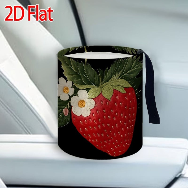 1pc Strawberry Flower And Green Leaf Car Trash Can With Strawberry Shaped Lid 5.91x7.09inch Compact Vehicle Garbage Bin For Outdoor Travel Fit For Car Holiday Gift Family And Friends Car Interior Accessories - Image 4