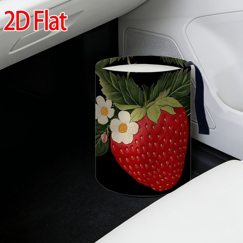 1pc Strawberry Flower And Green Leaf Car Trash Can With Strawberry Shaped Lid 5.91x7.09inch Compact Vehicle Garbage Bin For Outdoor Travel Fit For Car Holiday Gift Family And Friends Car Interior Accessories - Image 5