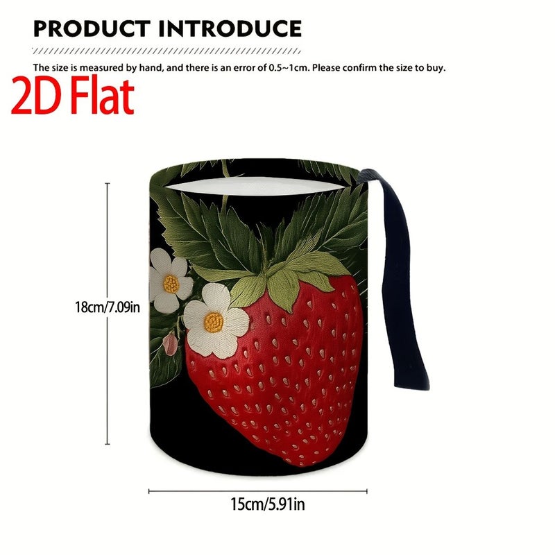 1pc Strawberry Flower And Green Leaf Car Trash Can With Strawberry Shaped Lid 5.91x7.09inch Compact Vehicle Garbage Bin For Outdoor Travel Fit For Car Holiday Gift Family And Friends Car Interior Accessories - Image 3