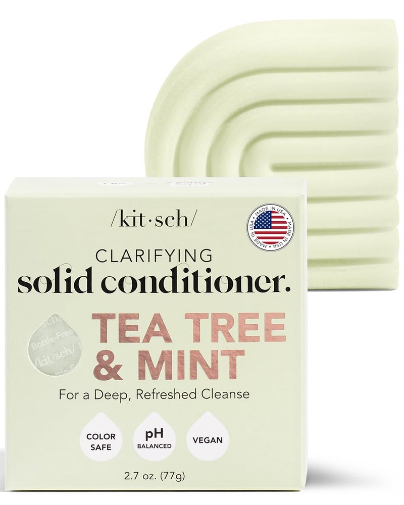 Kitsch بار بلسم الشعر الطبيعي الصلب من كيتش شجرة الشاي والنعناع للشعر المجعد والمتموج والناعم - بلسم عضوي آمن على لون الشعر خالي من النفايات نباتي صديق للبيئة خالي من الكبريت 27 أونصة