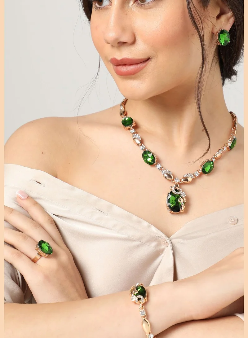 SOHI Gold Plated Designer Stone Necklace, Earring, Ring and Bracelet Set