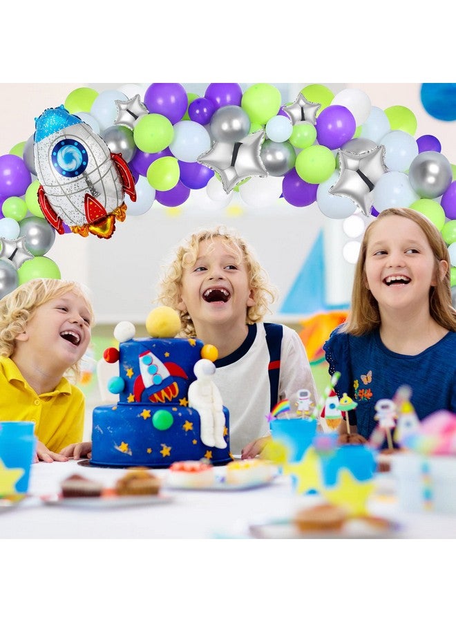 Seematn 134 Pieces Buzz Birthday Party Balloon Garland Arch Kit 10 5 Inch Purple Green Silver White Latex Balloons With Rocket Star Foil Balloon For Buzz Themed Birthday Party Decorations - Image 5