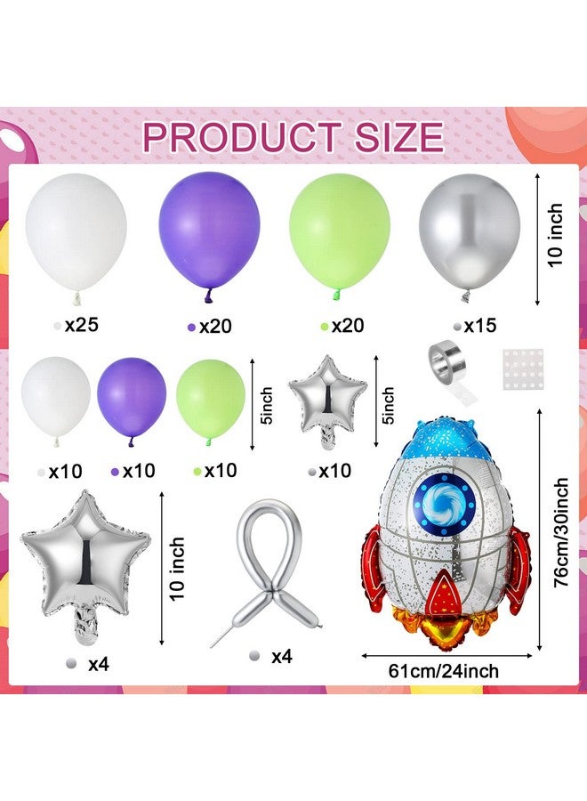Seematn 134 Pieces Buzz Birthday Party Balloon Garland Arch Kit 10 5 Inch Purple Green Silver White Latex Balloons With Rocket Star Foil Balloon For Buzz Themed Birthday Party Decorations - Image 3