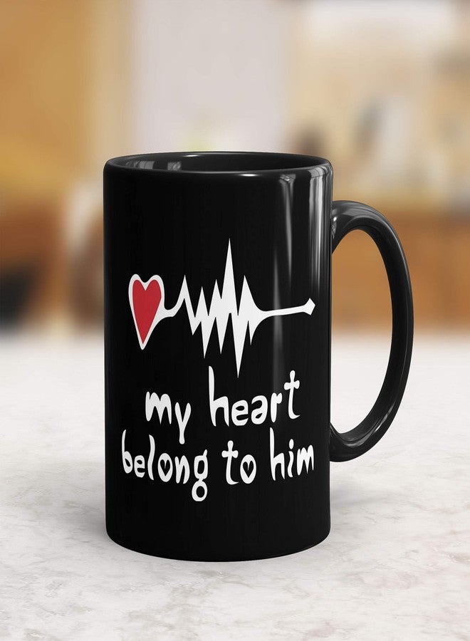Gift Arcadia Ceramic Heart Belongs to Her & Him Coffee Mug - 2 Pieces, Black, 330ml (A085) - Image 2