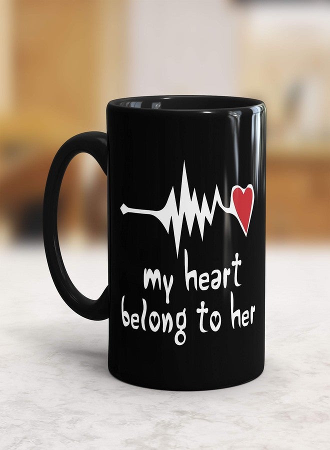 Gift Arcadia Ceramic Heart Belongs to Her & Him Coffee Mug - 2 Pieces, Black, 330ml (A085) - Image 3