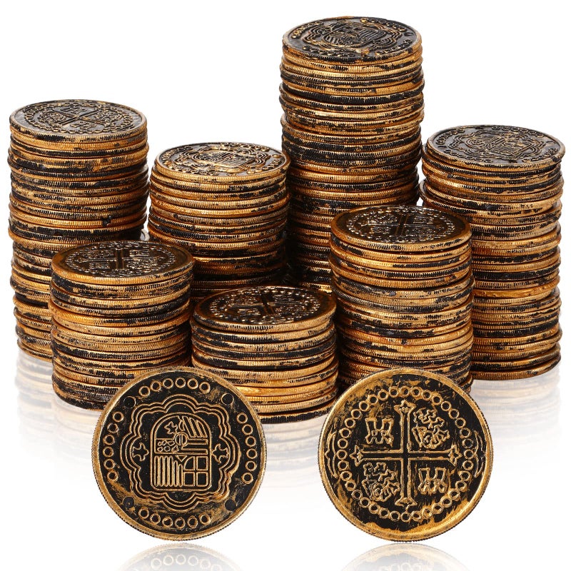 Hanaive 500 Pcs Gold Coins Plastic Pirate Coins Replica Spanish Doubloons Kids Fake Play Coins for Party Decorations Pirate Treasure Chest Board Games Tokens Toys Cosplay(Bronze) - Image 1