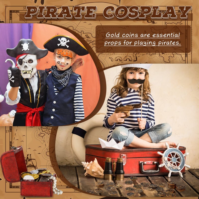 Hanaive 500 Pcs Gold Coins Plastic Pirate Coins Replica Spanish Doubloons Kids Fake Play Coins for Party Decorations Pirate Treasure Chest Board Games Tokens Toys Cosplay(Bronze) - Image 5
