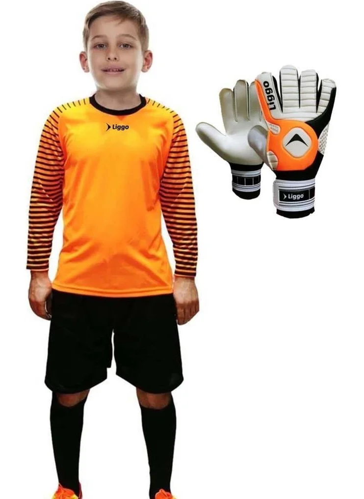 Liggo Kids Goalkeeper Gloves Sponge Supported Kids Goalkeeper Jersey Shorts Socks Set