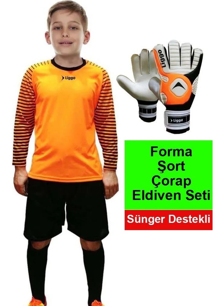 Liggo Kids Goalkeeper Gloves Sponge Supported Kids Goalkeeper Jersey Shorts Socks Set