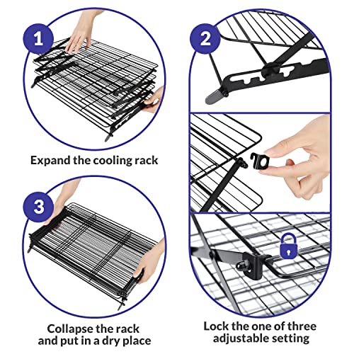 Geesta 2/3/4-Tier Upgraded Collapsible Cooling Rack with Adjustable 3 Setting Design Stackable Roasting Cooking Drying Wire Cooling Rack for Cookies Baking Gifts for Women - Image 3