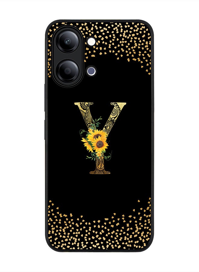Stylizedd For vivo Y21 / Y11 Case,Slim fit Camera Protection, Shockproof Thin Phone cover  - Custom Floral Monogram - Y ( Black ) - Image 1