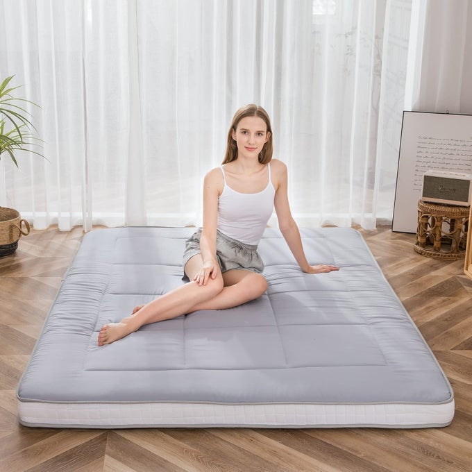 TWIN BED JAPANESE FLOOR FUTON MATTRESS CAMPING PAD FOLDABLE AND PORTABLE FLOOR BED TOPPER GREY SINGLE