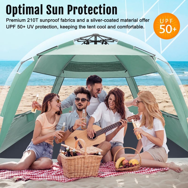 WhiteFang Deluxe XXL Pop Up Beach Tent Sun Shade Shelter for 5-6 Person, UV Protection, Extendable Floor with 3 Ventilating Windows Plus Carrying Bag, Stakes, and Guy Lines (Mint Green) - Image 3