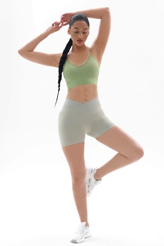 Vertvie Women's Workout Gym Shorts Booty V Cross Spandex Yoga Biker Shorts Scrunch Butt High Waisted Athletic Leggings (Grey Green,Small) - Image 4