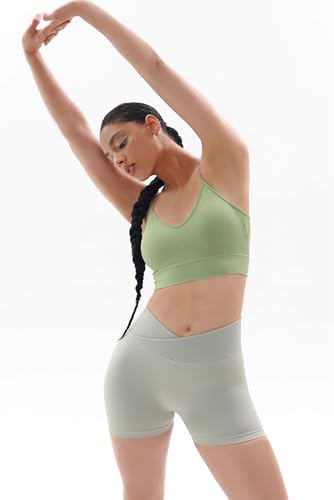 Vertvie Women's Workout Gym Shorts Booty V Cross Spandex Yoga Biker Shorts Scrunch Butt High Waisted Athletic Leggings (Grey Green,Small) - Image 2