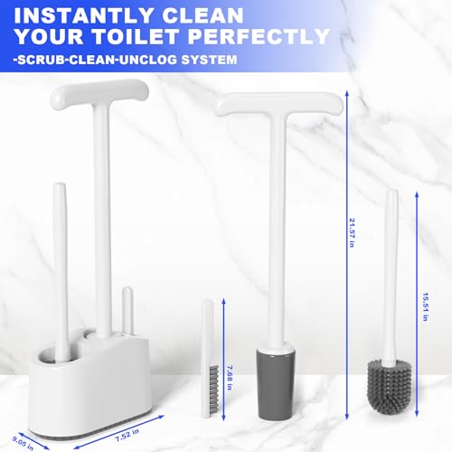 Cinola 3 in 1 Toilet Brush and Plunger SetExtended Handle PlungerHeavy Duty Toilet Bowl Brush and Holder Hidden Toilet Plunger and Brush SetBathroom Cleaning Supplies Pure White - Image 3