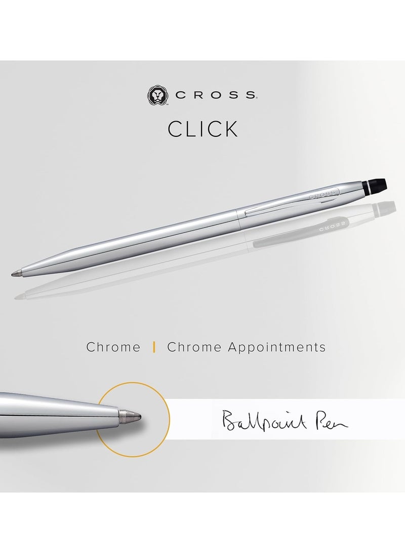 Cross 1-Piece Click Ballpoint Pen In Gift Box Black Ink Silver Barrel  - Image 2