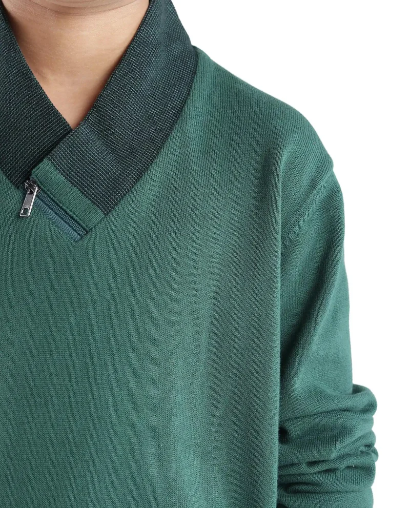 رير ونز Rare Ones Kids Denv Dark Green Full Sleeve Casual Zipper Regular Sweater