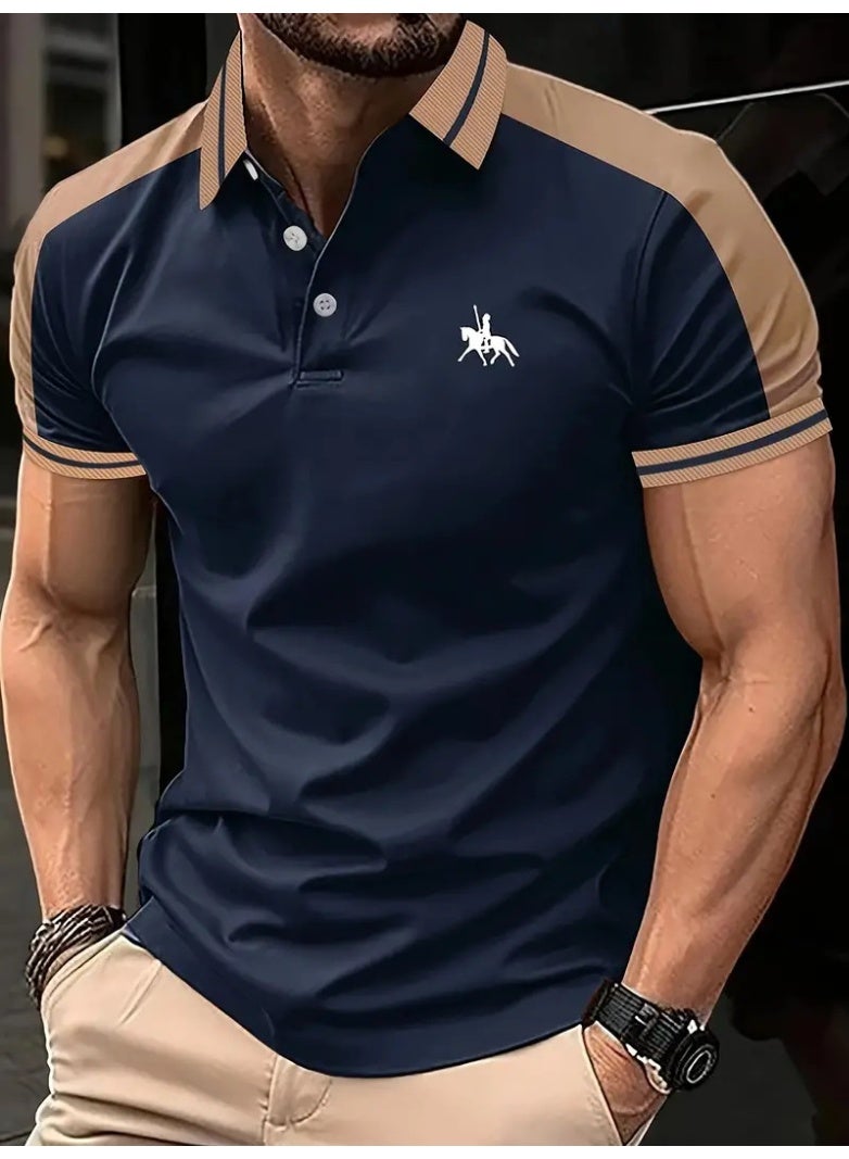 Horse Summer  Men's Casual Short-Sleeved Polo Shirt Patchwork Fashion Striped Printed T-shirt Men's Sportswear Men's Wear - Image 1