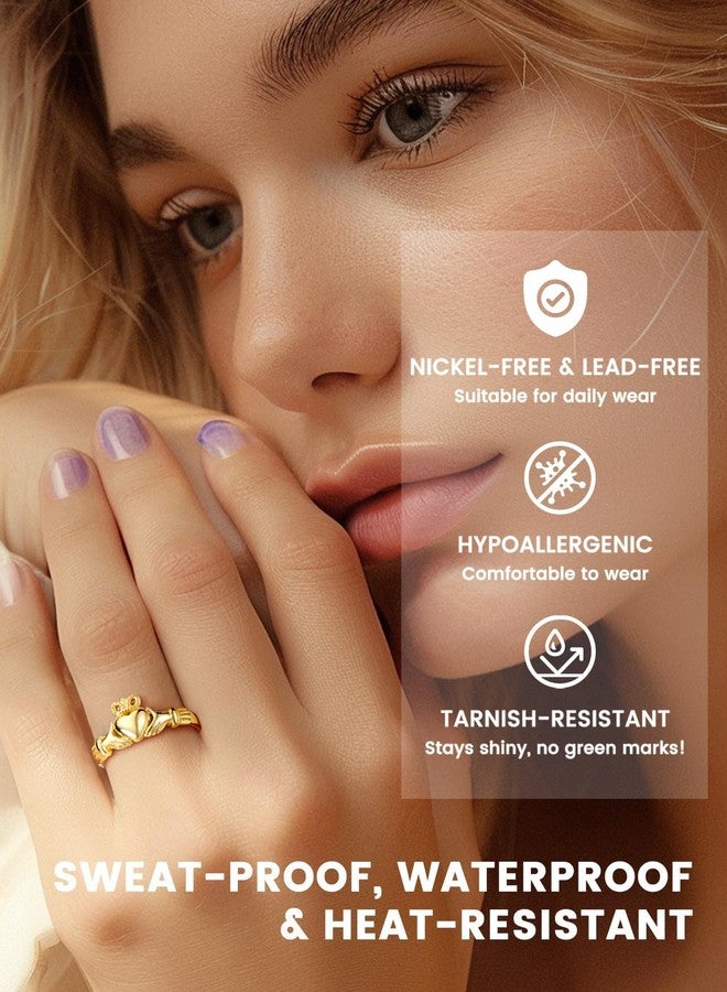 Bestyle Gold Silver Claddagh Rings for Women Sterlling Silver Band Ring Stacking Ring, Dianty Cute Simple Ring, Irish Celtic Love Ring Wedding Band for Couples, Size 8 - Image 4